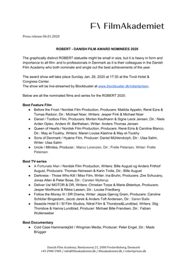 DANISH FILM AWARD NOMINEES 2020 the Graphically Distinct