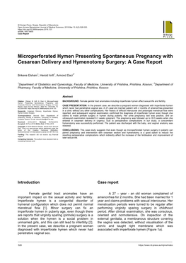 Microperforated Hymen Presenting Spontaneous Pregnancy with Cesarean Delivery and Hymenotomy Surgery: a Case Report