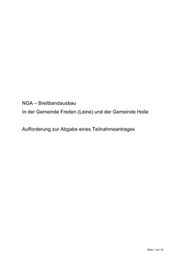 NGA – Breitbandausbau in Der Gemeinde Freden (Leine) Und Der Gemeinde Holle