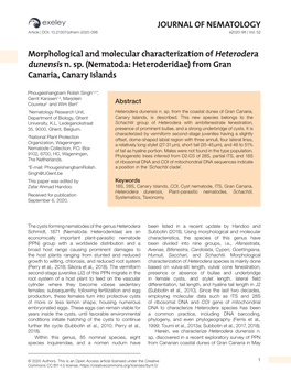 JOURNAL of NEMATOLOGY Morphological And