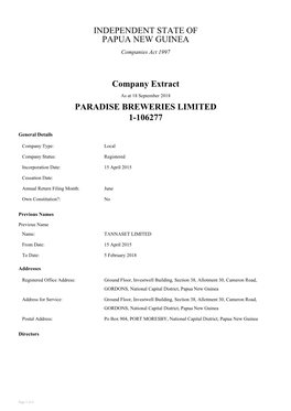 Paradise Breweries Limited 1-106277