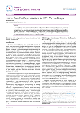 Lessons from Viral Superinfections for HIV-1 Vaccine Design Stephanie Jost* Ragon Institute of MGH, MIT and Harvard, USA