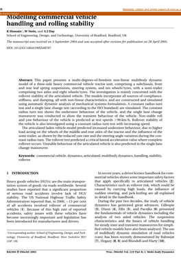 Modelling Commercial Vehicle Handling and Rolling Stability