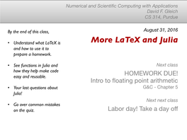 More Latex and Julia and How to Use It to Prepare a Homework