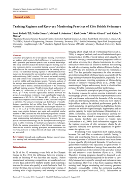 Training Regimes and Recovery Monitoring Practices of Elite British Swimmers