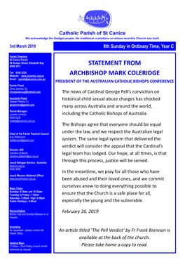 Statement from Archbishop Mark Coleridge