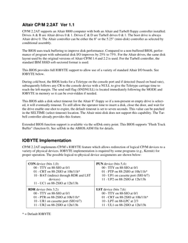 Altair CP/M 2.2AT Ver 1.1 IOBYTE Implementation