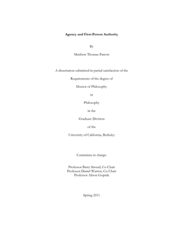 Agency and First-Person Authority by Matthew Thomas Parrott A