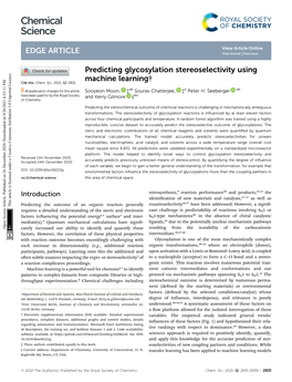 Predicting Glycosylation Stereoselectivity Using Machine Learning† Cite This: Chem