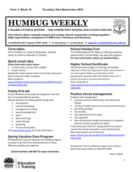 Humbug Weekly Ungarie Central School – the Community School Educating for Life