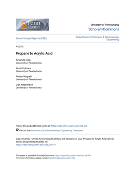 Propane to Acrylic Acid