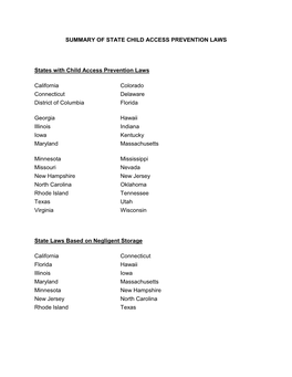 Summary of State Child Access Prevention Laws