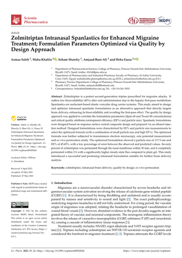 Zolmitriptan Intranasal Spanlastics for Enhanced Migraine Treatment; Formulation Parameters Optimized Via Quality by Design Approach