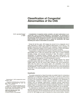 Classification of Congenital Abnormalities of the CNS