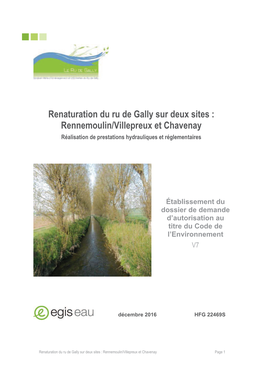 Renaturation Du Ru De Gally Sur Deux Sites : Rennemoulin/Villepreux Et Chavenay Réalisation De Prestations Hydrauliques Et Réglementaires