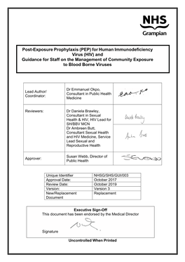 Post-Exposure Prophylaxis (PEP) for Human Immunodeficiency Virus (HIV) and Guidance for Staff on the Management of Community Exposure