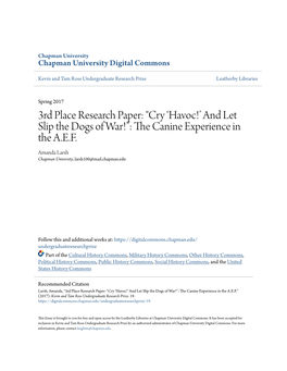 3Rd Place Research Paper: “Cry ‘Havoc!’ and Let Slip the Dogs of War!”: the Ac Nine Experience in the A.E.F