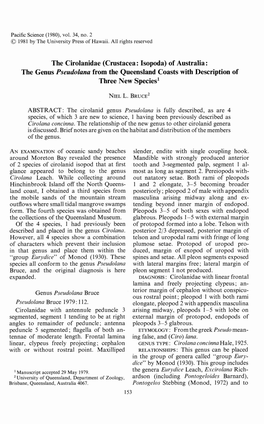 The Cirolanidae (Crustacea: Isopoda) of Australia: the Genus Pseudolana from the Queensland Coasts with Description of Three New Species1