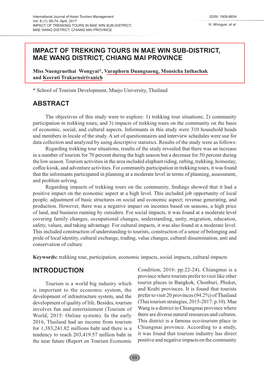 Impact of Trekking Tours in Mae Win Sub-District, Mae Wang District, Chiang Mai Province