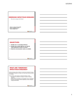 Emerging Infectious Diseases Objectives What