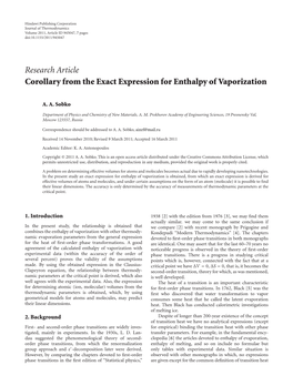 Corollary from the Exact Expression for Enthalpy of Vaporization