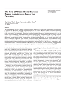 The Role of Unconditional Parental Regard in Autonomy-Supportive