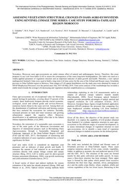 Assessing Vegetation Structural Changes in Oasis Agro-Ecosystems Using Sentinel-2 Image Time Series: Case Study for Drâa-Tafilalet Region Morocco