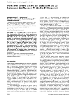 Purified U7 Snrnps Lack the Sm Proteins D1 and D2 but Contain