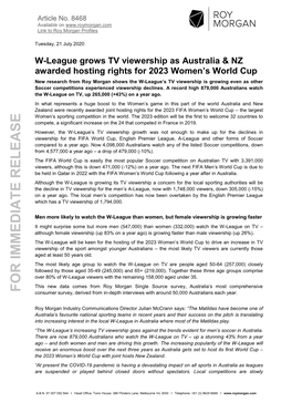 W-League TV Viewership Up