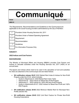 Communiqué Issue August 19, 2021