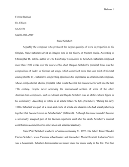 Balman 1 Forrest Balman Dr. Ellison MUS 551 March 28Th, 2019 Franz