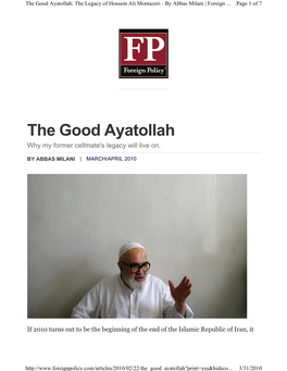 The Good Ayatollah: the Legacy of Hossein Ali Montazeri - by Abbas Milani | Foreign