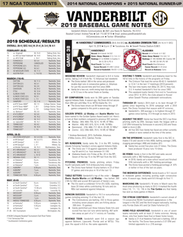 2019 BASEBALL GAME NOTES Vanderbilt Athletic Communications H 2601 Jess Neely Dr