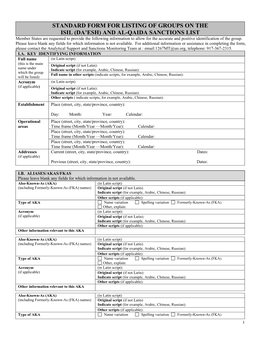 Standard Form for Listing of Groups on the Isil (Da'esh) and Al-Qaida