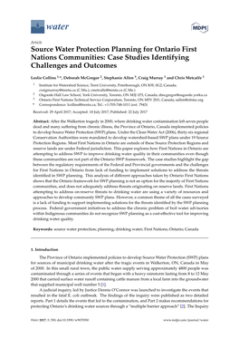 Source Water Protection Planning for Ontario First Nations Communities: Case Studies Identifying Challenges and Outcomes