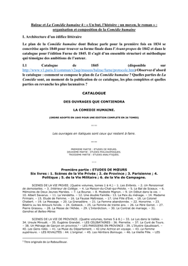 Balzac Et La Comédie Humaine 4 : « Un But, L’Histoire ; Un Moyen, Le Roman » : Organisation Et Composition De La Comédie Humaine I