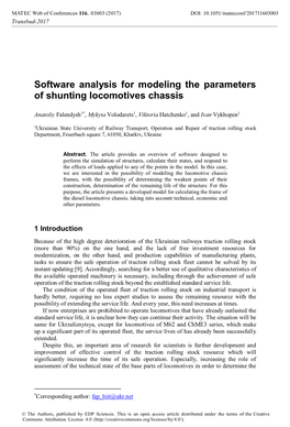 Software Analysis for Modeling the Parameters of Shunting Locomotives Chassis