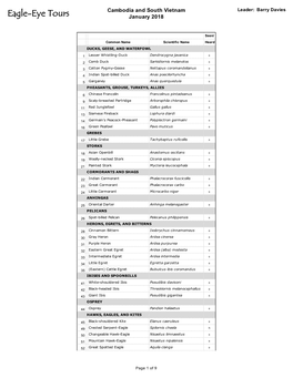 2018 Cambodia & South Vietnam Species List