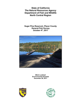 State of California the Natural Resources Agency Department of Fish and Wildlife North Central Region