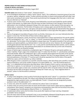 Proper Listing of Scientific and Common Plant Names In