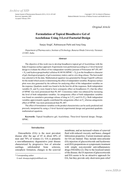 Formulation of Topical Bioadhesive Gel of Aceclofenac Using 3-Level Factorial Design