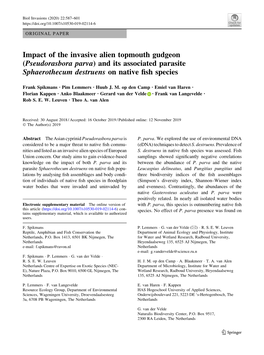 Impact of the Invasive Alien Topmouth Gudgeon (Pseudorasbora Parva) and Its Associated Parasite Sphaerothecum Destruens on Native ﬁsh Species