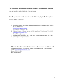 Merluccius Productus) Distribution and Poleward Sub-Surface Flow in the California Current System