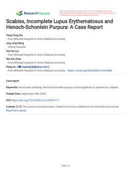 Scabies, Incomplete Lupus Erythematosus and Henoch-Schonlein Purpura: a Case Report