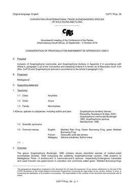 Proposal for Amendment of Appendix I Or II for CITES