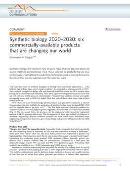 Synthetic Biology 2020Â€“2030: Six Commercially-Available Products