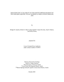 Groundwater Availability of the Barton Springs Segment of the Edwards Aquifer, Texas: Numerical Simulations Through 2050