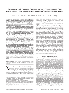 Effects of Growth Hormone Treatment on Body Proportions and Final Height Among Small Children with X-Linked Hypophosphatemic Rickets