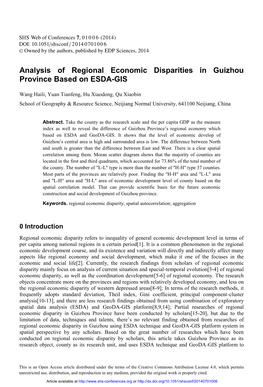 Analysis of Regional Economic Disparities in Guizhou Province Based on ESDA-GIS