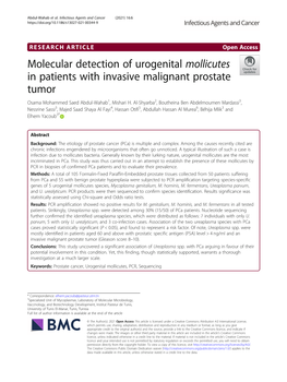 Molecular Detection of Urogenital Mollicutes in Patients with Invasive Malignant Prostate Tumor Osama Mohammed Saed Abdul-Wahab1, Mishari H